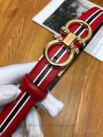 AAA Ferragamo Adjustable Belt For Women - Red And Black Leather Gold Gancini Buckle